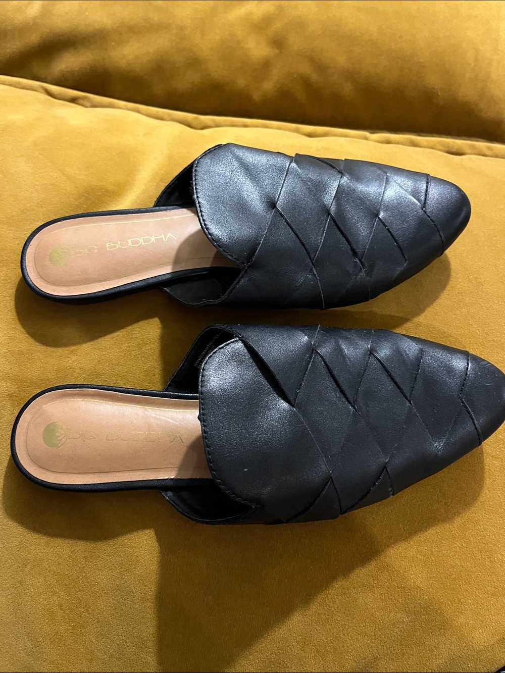 Big Buddha Black Woven Pointed Slip-On Mules